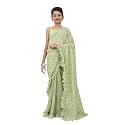 Kids Fancy Jari Tikli Work Ready to Wear Saree with Unstitched Blouse Piece, Designer Pre Draped Saree for Girls, Traditional Ethnic Outfit, ocassion Wear Saree for Wedding, Festival &amp; Events