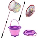 Kids Fishing Net - Telescopic Landing Net with Aluminum Pole Handle, Collapsible Bucket Sand Pail, Butterfly Net for Outdoor Play