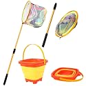 Kids Fishing Net - Telescopic Landing Net with Aluminum Pole Handle, Collapsible Bucket Sand Pail, Butterfly Net for Outdoor Play