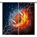 Kids Football Curtains W42 x L63 Inch Rod Pocket Sports Water Fire Rugby Flame Thunder Lightning Print Pattern Privacy Fabric Window Drapes for Boys Bedroom Nursery Baby Playroom 2 Panels