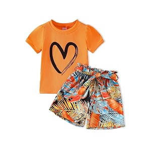 Kids Girl Clothes Heart Print Short Sleeve