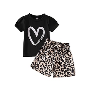 Kids Girl Clothes Heart Print Short Sleeve