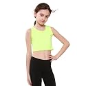 Kids Girls Neon Fluorescent Vest Crop Tops T-Shirt Tee Top Dance Wear Gymnastic Fancy Dress Age 5-14 Years