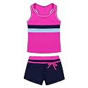 Kids Girls Two-Piece Swimsuits Sleeveless Swim Tops with Boyshorts Athletic Tankini Outfit Set Swimwear