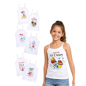 kids girls white dori neck sleeveless printed vest pack of 6