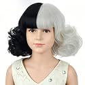 Kids Half Black White Wig with Bangs Short Curly Wavy Black and White Wigs Split Wigs Cosplay Costume Party Wig Cap Include
