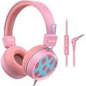 Kids Headphones for School with Microphone New bee KH20 HD Stereo Safe Volume Limited 85dB/94dB Foldable Lightweight On-Ear Headphone for PC/Mac/Android/Kindle/Tablet/Pad (Pink)