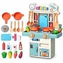 Kids Kitchen Set with Pretend Play Accessories, Water Spray Cooking Effect, Toy Oven, Sink, Storage Shelves & Kitchen Utensils, Role Play Cooking Toy for Boys & Girls (43 Pcs)