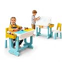 Kids Learning Desk &amp; Chair Set | 4-in-1 Study Table with Storage &amp; Bookshelf | Polypropylene Activity Desk for Children 3-7 Years | Reading Writing Drawing Homework | Blue Multi-Colour