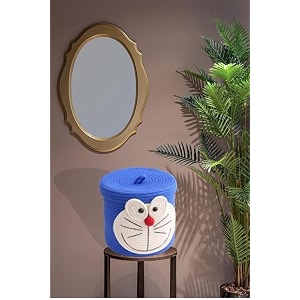 kids lid basket with beautiful characters - rope storage baskets for baby diaper stuffed animal storage bin rope basket for kids toy baby laundry baskets doreamon 1010