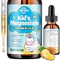 Kids Magnesium Glycinate Liquid Drops with Omega-3, Ashwagandha, Vitamin B6, D3, K2, Calcium &amp; Chamomile - Magnesium Drops for Kids Sleep, Calm, Focus, Brain &amp; Mood - Pineapple Flavor