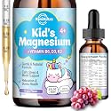 Kids Magnesium Glycinate Liquid Drops with Omega-3, Ashwagandha, Vitamin B6, D3, K2, Calcium &amp; Chamomile - Magnesium Drops for Kids Sleep, Calm, Focus, Brain &amp; Mood - Grape Flavor