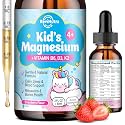 Kids Magnesium Glycinate Liquid Drops with Omega-3, Ashwagandha, Vitamin B6, D3, K2, Calcium &amp; Chamomile - Magnesium Drops for Kids Sleep, Calm, Focus, Brain &amp; Mood - Strawberry Flavor