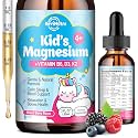 Kids Magnesium Glycinate Liquid Drops with Omega-3, Ashwagandha, Vitamin B6, D3, K2, Calcium &amp; Chamomile - Magnesium Drops for Kids Sleep, Calm, Focus, Brain &amp; Mood - Mixed Berry Flavor