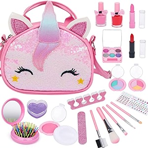 emma kids makeup kit - real washable makeup set for girls over 8 years - princess cosmetic purse - mermaid box