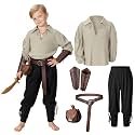 Kids Medieval Viking Pirate Renaissance Tunic Pants Accessories Costume for Boys Cosplay 3-14 Years