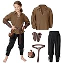 Kids Medieval Viking Pirate Renaissance Tunic Pants Accessories Costume for Boys Cosplay 3-14 Years