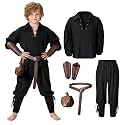 Kids Medieval Viking Pirate Renaissance Tunic Pants Accessories Costume for Boys Cosplay 3-14 Years