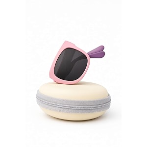 kids modern square foldable sunglasses for boys and girls with protective case