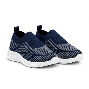 Kids Navy Blue Knit Slip-On Sneakers for