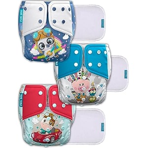 kids need leakage proof cloth diaper for babies 0 to 3 years high absorbent 3 reusable diaper cover 3 insert pad combo pack 5-18kg adjustable free size washable pocket cloth diapers for babies p32