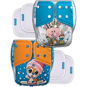 kids need leakage proof cloth diaper for babies 0 to 3 years high absorbent 2 reusable diaper cover 4 insert pad combo pack 5-18kg adjustable free size washable pocket cloth diapers for babies p68