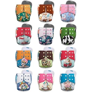 kids need leakage proof cloth diaper for babies 0 to 3 years high absorbent 12 reusable diaper cover 12 insert pad combo pack 5-18kg adjustable free size washable pocket cloth diapers for babies