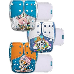 kids need leakage proof cloth diaper for babies 0 to 3 years high absorbent 3 reusable diaper cover 3 insert pad combo pack 5-18kg adjustable free size washable pocket cloth diapers for babies p33