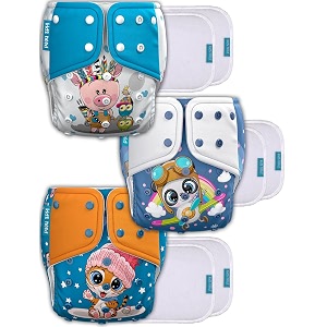 kids need leakage proof cloth diaper for babies 0 to 3 years high absorbent 3 reusable diaper cover 6 insert pad combo pack 5-18kg adjustable free size washable pocket cloth diapers for babies p83
