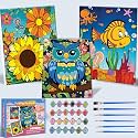 Kids Paint By Number Kits Age 8-12, 3 Pack 8x10 Inch Framed Canvas With 24x3ml Acrylic Pots, 6 Brushes, Painting Kits For Kids, Crafty By Numbers With Paint, 6-10 Year Old Girl Christmas Gift