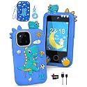Kids Phone for Boys, Dinosaur Toy Phone Christmas Birthday Gifts for Boy Ages 3-10, Toddler Learning Phones with Touchscreen, 44 Game, Dual Camera, Music Player, 32GB Card & Dino Bag (Blue)