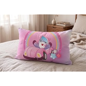 kids pillow 12x18 inch soft polyester fabric cute unicorn car cartoon print rainbow theme baby pillow for 15 years neck support cushion  pack of 1