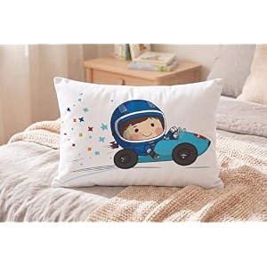 kids pillow 12x18 inch soft polyester fabric cute racing car cartoon print baby driver theme baby pillow for 15 years neck support cushion  pack of 1