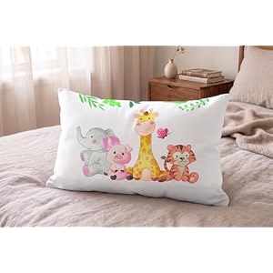 kids pillow 12x18 inch soft polyester fabric jungle animal cartoon print elephant giraffe pig amp tiger baby pillow for 15 years neck support cushion  pack of 1