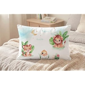 kids pillow 12x18 inch soft polyester fabric cute jungle animal cartoon print lion tiger amp baby chick baby pillow for 15 years neck support cushion  pack of 1
