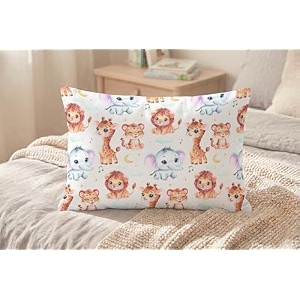 kids pillow 12x18 inch soft polyester fabric cute jungle animal cartoon print lion elephant giraffe amp tiger baby pillow for 15 years neck support cushion  pack of 1