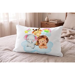 kids pillow 12x18 inch soft polyester fabric cute jungle animal cartoon print elephant lion amp giraffe with rainbow baby pillow for 15 years neck support cushion  pack of 1