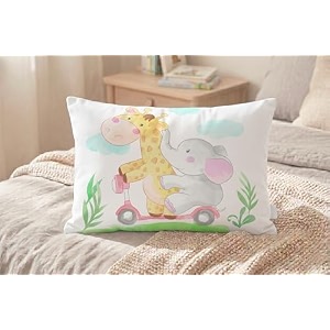 kids pillow 12x18 inch soft polyester fabric cute animal cartoon print elephant amp giraffe scooter theme baby pillow for 15 years neck support cushion  pack of 1