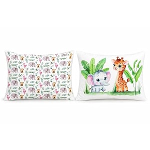 kids pillow pack of 2 12x18 inch soft polyester fabric cute jungle animal prints elephant amp monkey pattern  elephant amp giraffe baby pillow for 15 years neck support cushion set