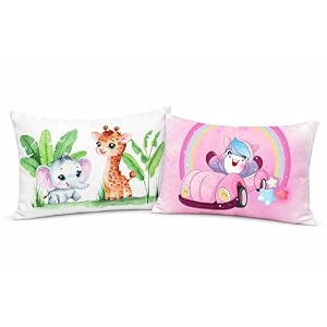 kids pillow pack of 2 12x18 inch soft polyester fabric cute cartoon prints elephant amp giraffe  unicorn car rainbow baby pillow for 15 years neck support cushion set
