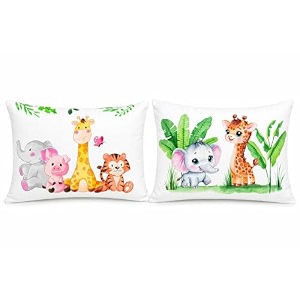 kids pillow pack of 2 12x18 inch soft polyester fabric cute jungle animal cartoon prints elephant giraffe pig amp tiger combo baby pillow for 15 years neck support cushion set