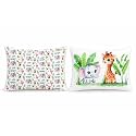 Kids Pillow Pack of 2, 12x18 Inch Soft Polyester Fabric, Cute Jungle Animal Prints (Elephant & Monkey Pattern + Elephant & Giraffe), Baby Pillow for 1–5 Years, Neck Support Cushion Set
