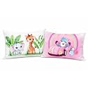 Kids Pillow Pack of 2, 12x18 Inch Soft Polyester Fabric, Cute Cartoon Prints (Elephant & Giraffe + Unicorn Car Rainbow), Baby Pillow for 1–5 Years, Neck Support Cushion Set