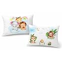 Kids Pillow Pack of 2, 12x18 Inch Soft Polyester Fabric, Cute Jungle Animal Cartoon Prints (Elephant, Lion & Giraffe, Tiger & Chick), Baby Pillow for 1–5 Years, Neck Support Cushion Set