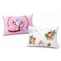 Kids Pillow Pack of 2, 12x18 Inch Soft Polyester Fabric, Cute Cartoon Prints (Unicorn Car Rainbow + Lion, Tiger &amp; Baby Chick), Baby Pillow for 1–5 Years, Neck Support Cushion Set