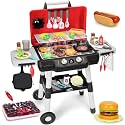 Kids Play Kitchen Toys, Kids BBQ Grill Playset with Smoke Sound Light, 2-Layer Barbecue Toy with Wheels, Outdoor Play Food Toys Cooking Set for Toddlers 3-5, Birthday for Boys Girls