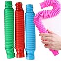 Kids Pop Tubes Sensory Toys, Multi-Color Stretch Pipe Fidget Toys for Autistic Children (4 Pack XL)