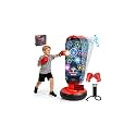 Kids Punching Bag with Gloves, Inflatable Boxing Set with Scoring, Lights & Music, 4 Game Modes, Freestanding Electronic Boxing Bag, Interactive Training Set Birthday Gift for Boys Girls Ages 4-12