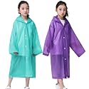 Kids Rain Poncho, Reusable EVA Children Raincoat for 6-13 Girls Boys, Waterproof Rain Jackets Rainwear with Hood