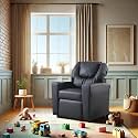 Kids Recliner Chair, Kids Upholstered Couch with One Cup Holder, Footrest, Backrest, Toddlers Velvet Recliner with Headrest and Footrest